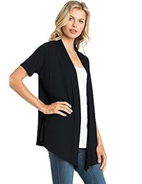 12 Ami Basic Solid Short Sleeve Open Front Cardigan (S-3X) - Made in USA