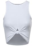 BEKDO Womens Solid Ribbed Jersey Trendy Racerback Crop Tank Top-S-WHITE