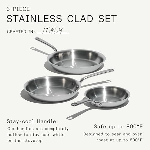 Made In Cookware - 3-Piece (Includes 8",10",12") Stainless Frying Pan Set - 5 Ply Stainless Clad - Professional Cookware - Made in Italy - Induction Compatible