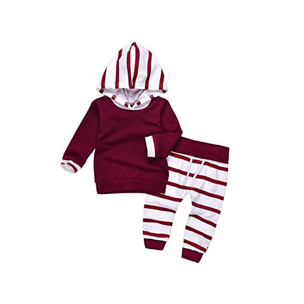 AlwaysFun Newborn Baby Girls Boys Long Sleeve Striped Hoodies Tops Sweatsuit and Stretch Pants Outfits Clothing Set
