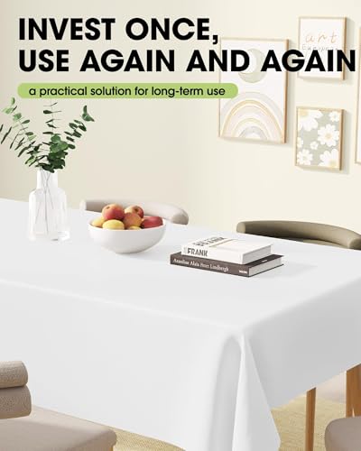 2 Pack Rectangle Table Cloth 60" x 102" – Durable Polyester Tablecloth Offers Reusable & Washable Protection, Ideal for Outdoor Party, Picnic, Wedding, Banquet and Birthday (White, 60"x102")