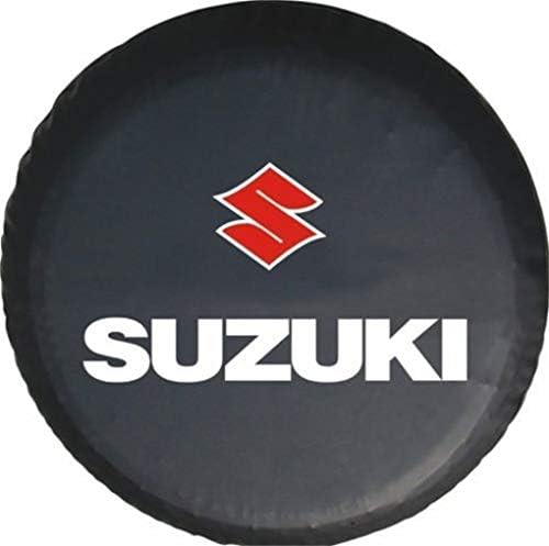 Minisoo Spare Tire Wheel Cover Car Truck SUV Camper Fits for Suzuki Grand Vitara Sidekick Samurai (White&Red, Diameter 25.98"-26.77")