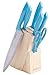Sunbeam Maxdon 7 Piece Stainless Steel Cutlery Set and Pinewood Block, Blue