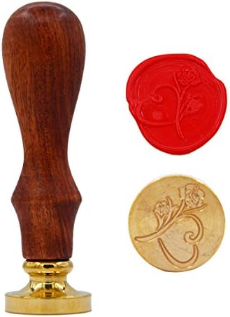 GZZOU Vintage Style Wooden Handle Rose Initial Wax Classic Sealing Wax Seal Stamp - GZ02 (Rose-27)