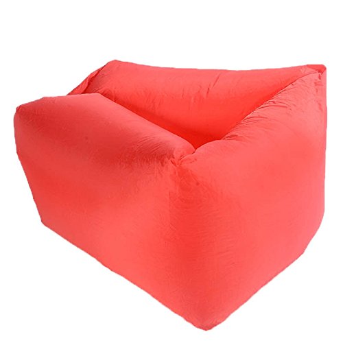 Outdoor Mini Square-Headed Lazy Seat Couch Sofa Fast Air Inflatable Camping Travel Beach Sleeping Laybag For Adult Children (Red)