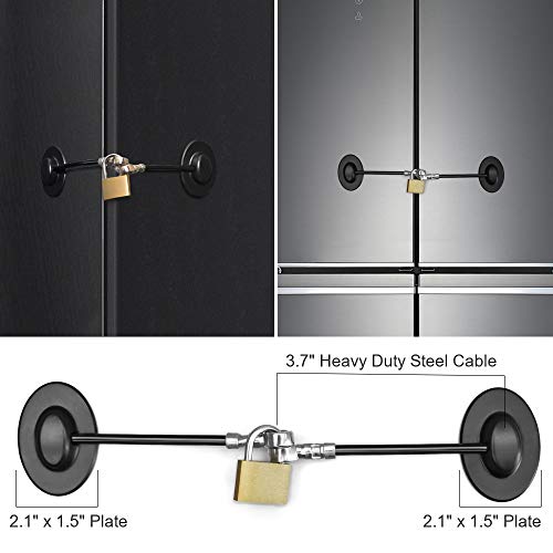 Refrigerator Lock, Fridge Lock with Keys and Padlock, Freezer Lock with Strong 3M Adhesives, Heavy-duty Aircraft Cable, provides 500lbs Resistive Force, Black Refrigerator Locks for Children - Thumbnail 3