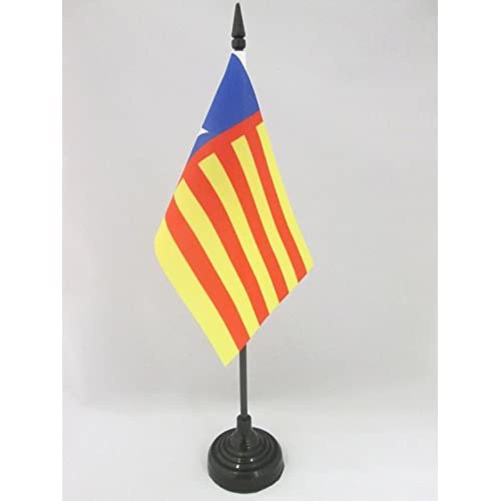 AZ FLAG - Valencian Community Independentist Table Flag 4'' x 6'' - Valencia nationalist Office Mini Banner 100% Polyester 15 x 10 cm - Mini Desk Flag with 10'' Pole and Black Plastic Base