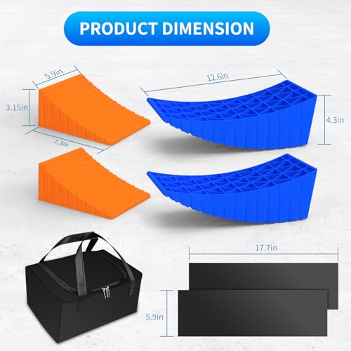 BEBOBLY Camper Leveler, 2 Pack RV Leveling Blocks, Camper Wheel Chocks Up to 35,000 lbs, Heavy Duty Curved Levelers, RV Camper Leveler Kit with Anti-Slip Mats and Carrying Bag