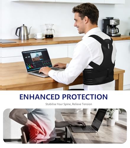Aollop Posture Corrector Men and Women - Back Brace Back Support Belt with Breathable Adjustable Elastic Bands Back Straightener Improve Lumbar Support Belt Lower Back Pain Relief (M, Waist 35'- 47')