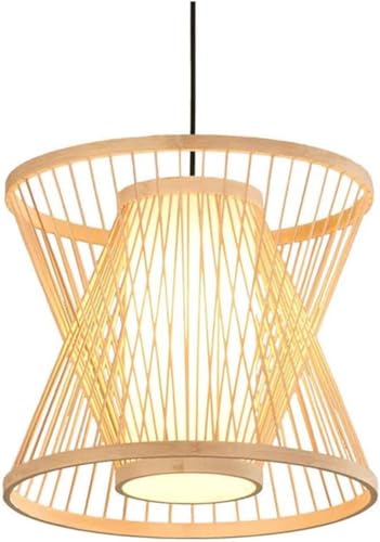 Hanging Light, Wood Pendant Lighting Retro Pastoral Chandeliers Japanese Style Handmade Weaving Pendant Lamp with Adjustable Cord E27 Lamps(Natural,50 * 40cm)
