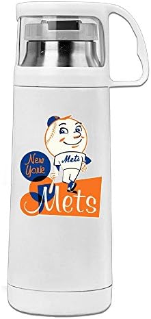 Handson Stainless Steel Vacuum Insulated Tumbler Mascot Mr. &amp; Mrs. Met Handled Travel Coffee Mug White 14oz/350ml