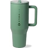 HydroJug Traveler - 32 oz Water Bottle with Handle & Flip Straw - Fits in Cup Holder, Leak Resistant Tumbler-Reusable Insulated Stainless Steel & Rubber Base - Gifts for Women & Men, Sage