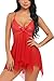 Avidlove Women Lingerie Lace Babydoll V Neck Sleepwear Strap Chemise Red M