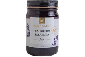 RAVEN'S NEST SPECIALTIES Raven's Original Hot Pepper All Natural Jam - 15 Ounce Jar (Blackberry Jalapeno)