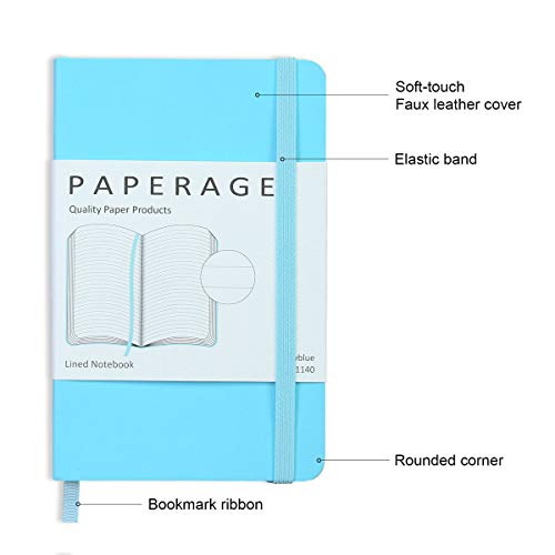 2-Pack Pocket Notebook Journal Notepad Small, College Ruled, 3.6" x 5.5", Faux Leather Soft Cover Mini Journal, 100 GSM Thick Paper, Inner Pocket (Skyblue Lined)