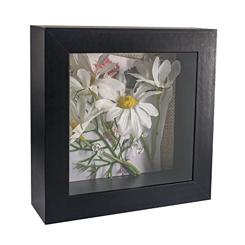 GraduatePro Shadow Box Frame 5x5 Display Case Black with Linen Background and 6 Stick Pins Memorabilia Awards Medals Photos Memory Box — image 1