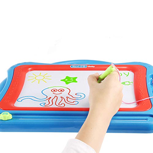 Geekper Magnetic Drawing Board, 15.75" Erasable Colorful Magna Doodle Toys Writing Sketching Pad Set with 5 Shape Stamps & Lovely Sticker ( Blue ) - Thumbnail 4