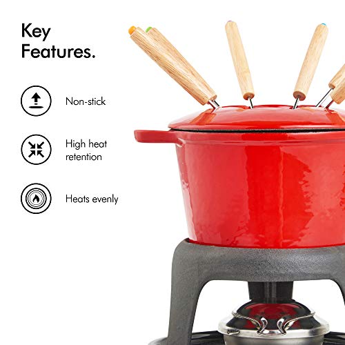 VonShef Fondue Set with 6 Forks Stylish Cast Iron Porcelain Enamel Pot