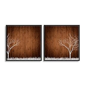 2 Piece Framed Canvas Wall Art for Living Room, Bedroom Wood Flower Theme Canvas Prints for Home Decoration Ready to Hang - 16"x16"x2 Panels