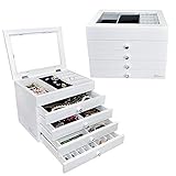 White High Gloss View Top Wood Jewelry Chest.