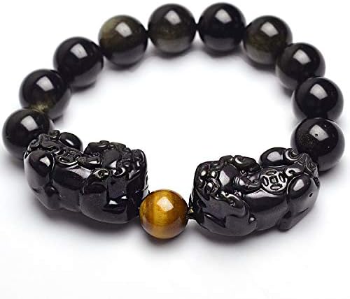 Natural Obsidian Gold Obsidian Bracelet Double Racket Bracelet Racket Jewelry Racket Bracelet Hand Ornament Size 10 12 14mm