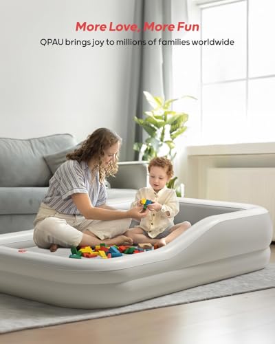 QPAU Inflatable Toddler Travel Bed, Portable Kids Air Mattress, Separate Mattress Design, Nice for Home, Grandma's, Camping, and Vacation (Light Gray)