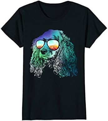 Womens Cocker Spaniel Neon Dog Shirt Large Black
