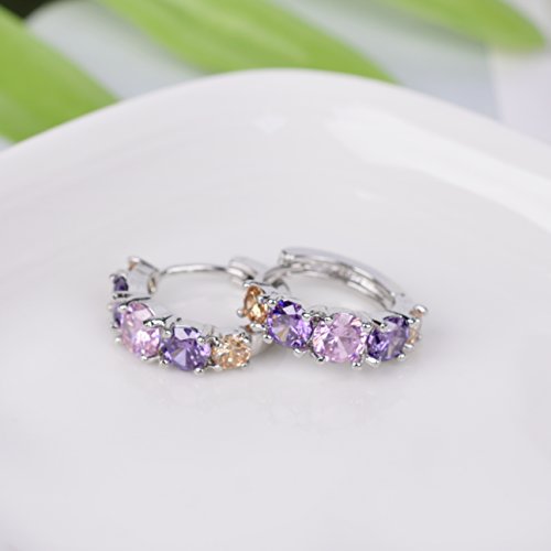 Paxuan Womens White Gold Plated Hypoallergenic Cubic Zirconia Small Round Huggie Hoop Earrings 15MM (Silver)