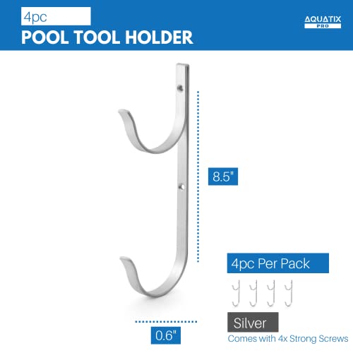 Aquatix Pro Pool Pole Hanger Premium 4pc Aluminium Holder Set, Ideal