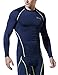 TSLA Men's UPF 50+ Compression Shirts, Cool Dry Long Sleeve Athletic Tops, Sports Baselayer Workout Shirt, Zero Navy & Yellow, Large