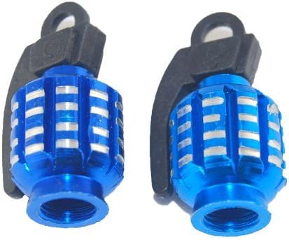 Excellent Set of 4 Pcs Custom Blue Grenade Design Aluminium Tire Tyre Air Valve Dust Cap Cover Protective Kit for Mountain Bike MTB Bicycle BMX
