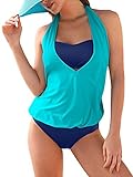Sherrylily Women Two Pieces Halter Tankini Sets Solid Color Swimsuits