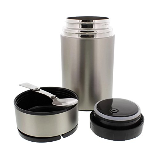 Cheftor Vacuum Insulated Stainless Steel 25oz/750ml Food Jar Thermos Container Bottle and Thermal Crockpot Slow Cooker with Folding Spoon and Recipes Booklet