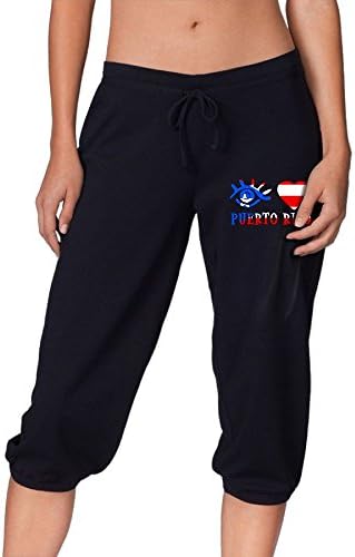 Ponyop Eye Love Puerto Rico Flag Women's Sweatpants Joggers Activewear Workout Running Pants Drawstring L