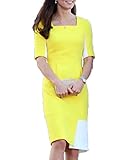 WOOSEA Women's Square Neck Colorblock Busniess Party Bodycon Dress