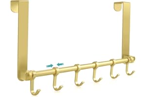 MGahyi Over The Door Hooks Hanger, Moving 6-Hooks,Over Door Towel Rack,Door Coat Hanger, Upgraded Long Arms for Bathroom Accessories (Gold)