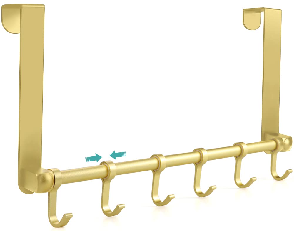 Photo 1 of MGahyi Over The Door Hooks Hanger, Moving 6-Hooks,Over Door Towel Rack,Door Coat Hanger, Upgraded Long Arms for Bathroom Accessories (Gold)