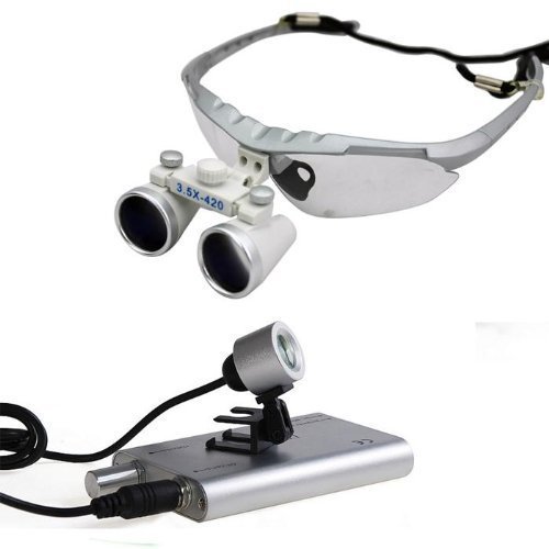 Dental Power Surgical Binocular Loupes Optical Glass Loupe 3.5x420mm with LED Head Light Lamp