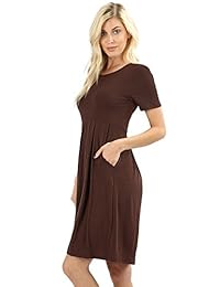 Vestido de manga corta para mujer con pliegues, estilo casual, con bolsillos