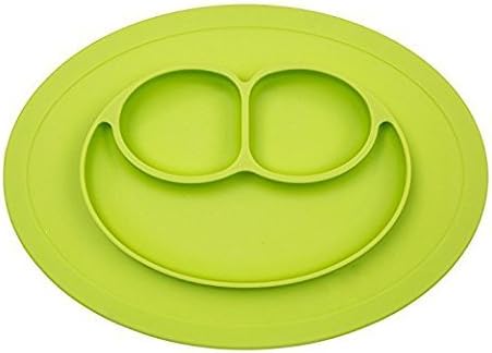 Silicone Placemat for Babies, Toddlers and Kids,Dinner Dish , 100% Food Grade Silicon, BPA Free, Dishwasher Safe, Non-Slip, One-Piece Baby Feeding Mat with 3 Compartments (Green)