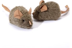 2Pcs Squeaky Mouse Cat Toy with Automatic Chaser Melody, Realistic Plush Chew Toy for Indoor Kittens,Anxiety Relieving Self-P