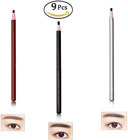 9Pc/Pack Waterproof Paint Eyebrow Pencil Kit Makeup Eye Liner Brow Pencil Pen Long Lasting Eyebrow Enhancer Women Makeup Tool (3 Black+ 3 LightCoffee + 3 Gray)