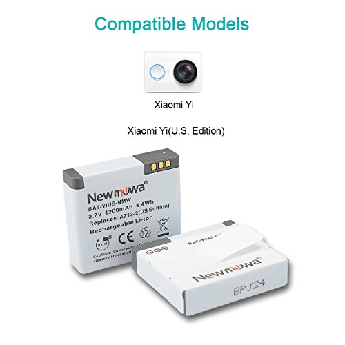 Newmowa AZ13-2 Replacement Battery (2-Pack) and Dual USB Charger for Xiaomi Yi Action Camera (Only Compatible with Official U.S. Edition)