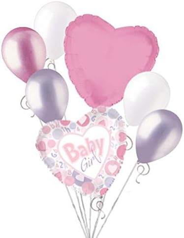 7 pc It's a Girl Hearts &amp; Circles Balloon Bouquet Party Decoration Baby Shower