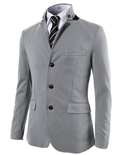 H2h Mens Casual Slim Fit Mandarin Collar Single Breasted Jacket