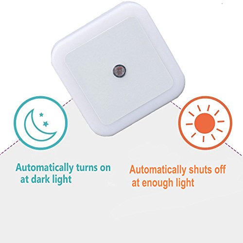 Plug-In Night Light, Daylight White LED Nightlight, Dusk-To-Dawn Sensor, Bedroom, Bathroom, Kitchen, Hallway, Stairs, Energy Efficient, 6-pack