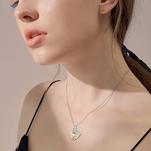 EleQueen Swarovski Crystals Heart Pendant Necklace-925 Sterling Silver-Cubic Zirconia Necklace-Gifts for Women, Box Chain 19'' Iridescent Aurora Borealis AB - Thumbnail 2