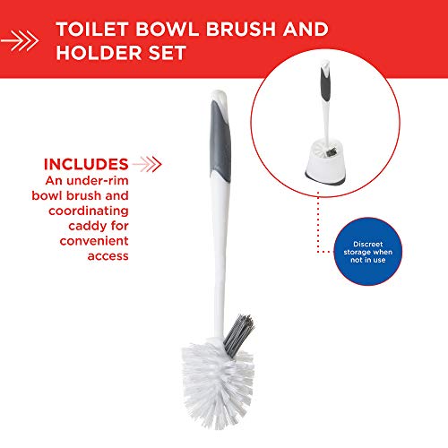 Clorox UnderRim Toilet Bowl Brush with Corner Storage Caddy, 16" x 5