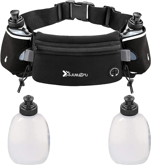 Multifunctional Running Waist Bag, Waist Bag with Zipper and Water Bottle, High Elasticity, Suitable for Outdoor Sports Such as Marathon Running, High Jump, Cycling, Climbing (Black)