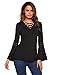 Easther Women’s Casual Cross Front Tunic Tops Deep V Neck Long Bell Sleeve T-Shirt Blouse (X-Large, Black)